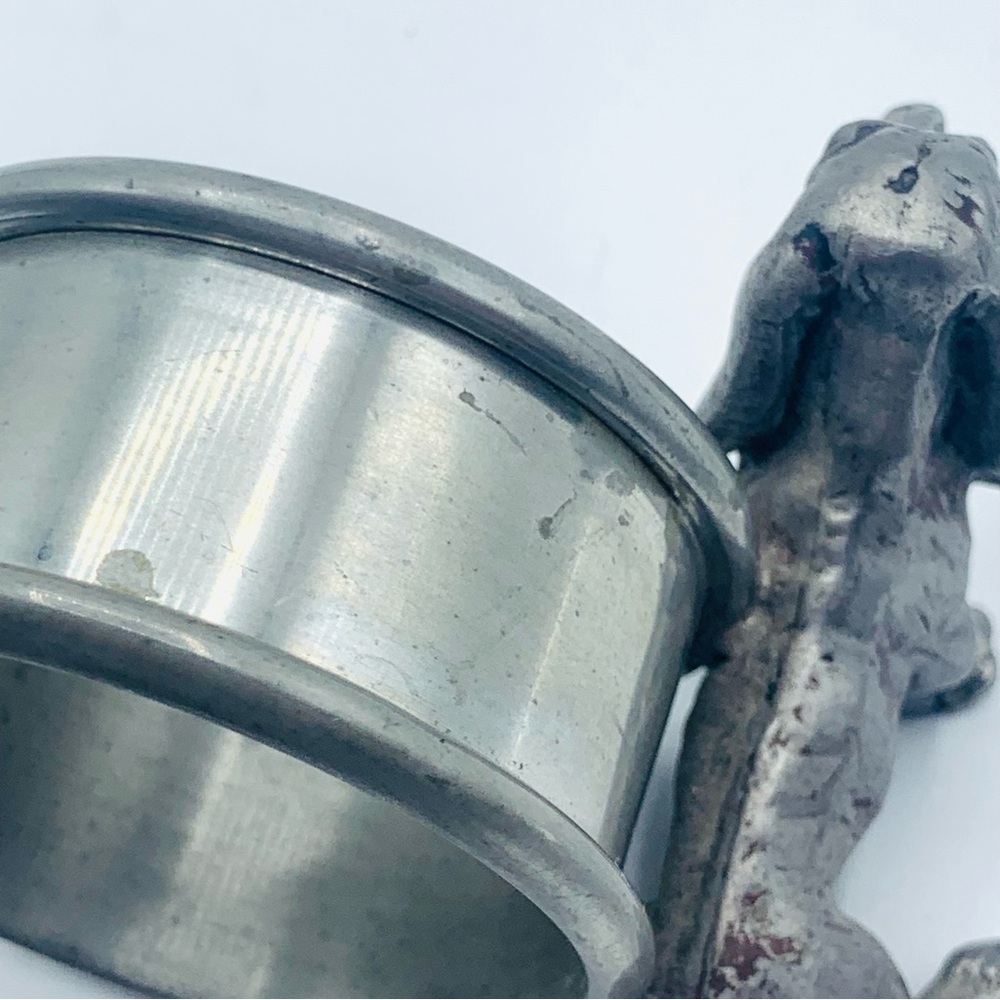 Vintage Pewter Dachshund Figural Napkin Rings Set of 2 Heavy Dog Decor 70's - Picture 11 of 15